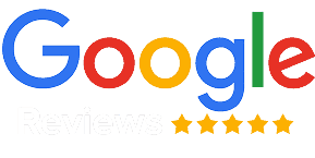 Google Reviews logo with five yellow stars underneath.