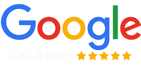 Google Reviews logo with five yellow stars underneath.